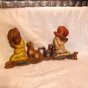 Vintage Praying Children and Pets Figurine 1972 Sexton Wall Decor Home Decor
